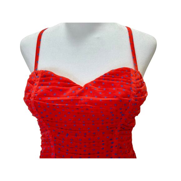 GUESS Los Angeles Corset Tank Coral Blue Polka Dot Size XL Coquette Pin Up - Picture 4 of 14